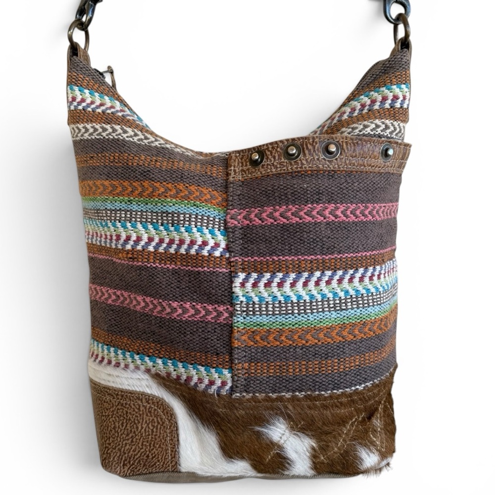 Myra Bags Cowhide Crossbody Bag Western Boho Aztec Tapestry Stripe Purse